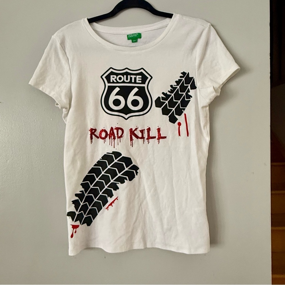 RARE VINTAGE United Colors Of Benetton White Route 66 Graphic Tee